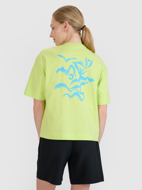 Damski t-shirt z nadrukiem 4F 4FWSS25TTSHF1967 - zielony