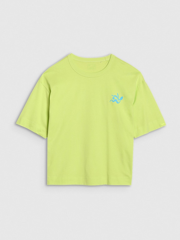 Damski t-shirt z nadrukiem 4F 4FWSS25TTSHF1967 - zielony