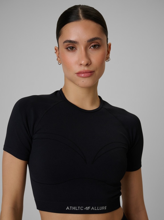 Damski crop top treningowy 4F 4FWSS26TFTSF1813 - czarny