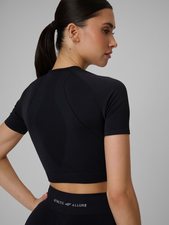 Damski crop top treningowy 4F 4FWSS26TFTSF1813 - czarny