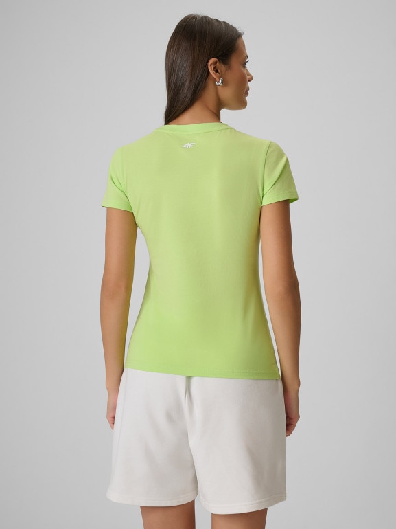 Damski t-shirt z nadrukiem 4F 4FWSS26TTSHF2717 - żółty