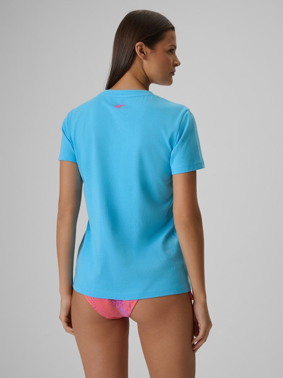 Damski t-shirt z nadrukiem 4F 4FWSS26TTSHF2718 - niebieski