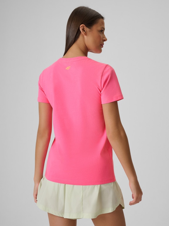 Damski t-shirt z nadrukiem 4F 4FWSS26TTSHF2718 - różowy