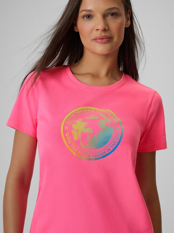 Damski t-shirt z nadrukiem 4F 4FWSS26TTSHF2718 - różowy