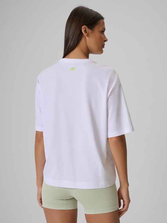 Damski t-shirt z nadrukiem 4F 4FWSS26TTSHF2719 - biały