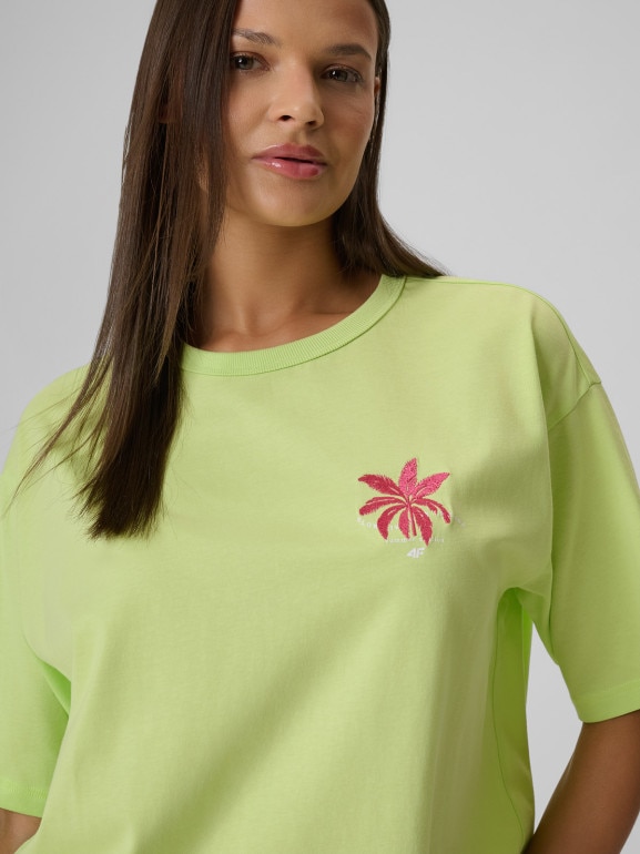 Damski t-shirt z nadrukiem 4F 4FWSS26TTSHF2719 - żółty
