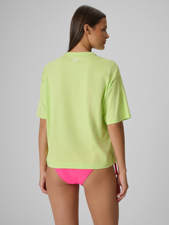 Damski t-shirt z nadrukiem 4F 4FWSS26TTSHF2719 - żółty