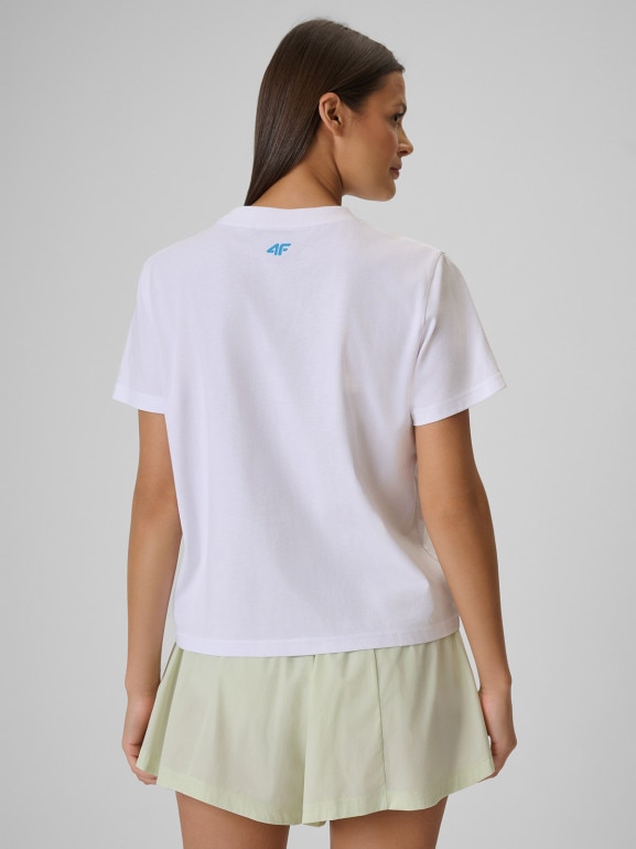 Damski t-shirt z nadrukiem 4F 4FWSS26TTSHF2720 - biały