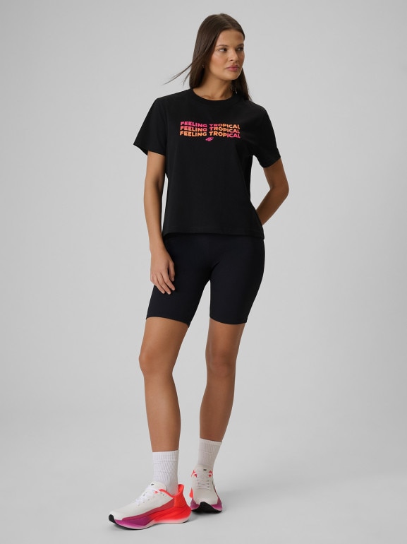 Damski t-shirt z nadrukiem 4F 4FWSS26TTSHF2720 - czarny