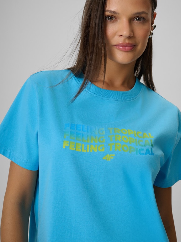 Damski t-shirt z nadrukiem 4F 4FWSS26TTSHF2720 - niebieski