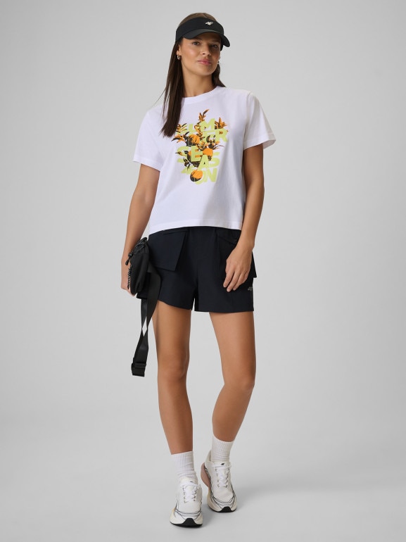 Damski t-shirt z nadrukiem 4F 4FWSS26TTSHF2721 - biały