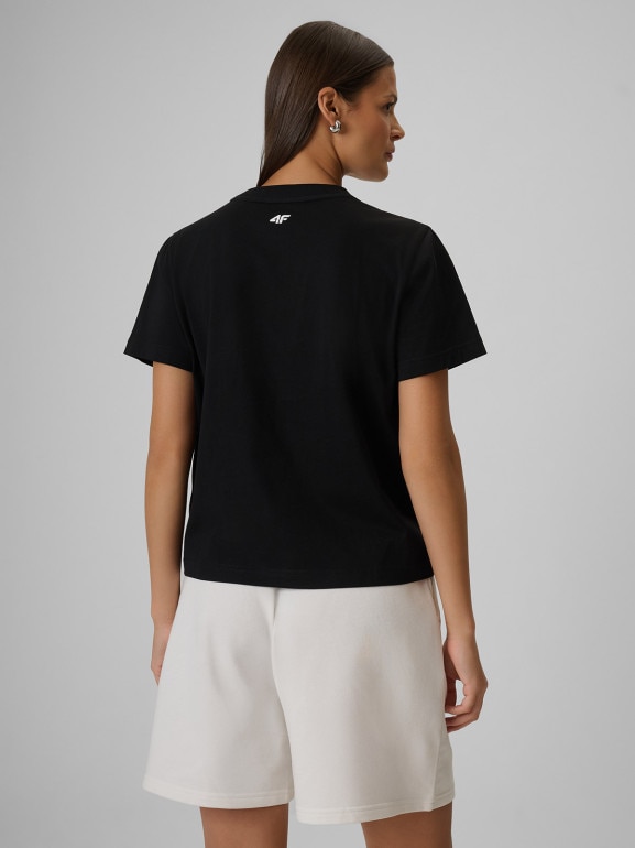 Damski t-shirt z nadrukiem 4F 4FWSS26TTSHF2721 - czarny