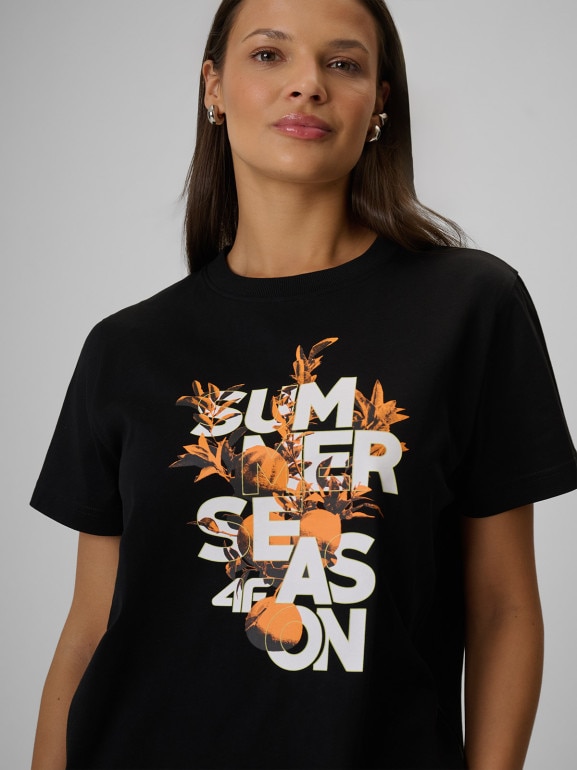Damski t-shirt z nadrukiem 4F 4FWSS26TTSHF2721 - czarny