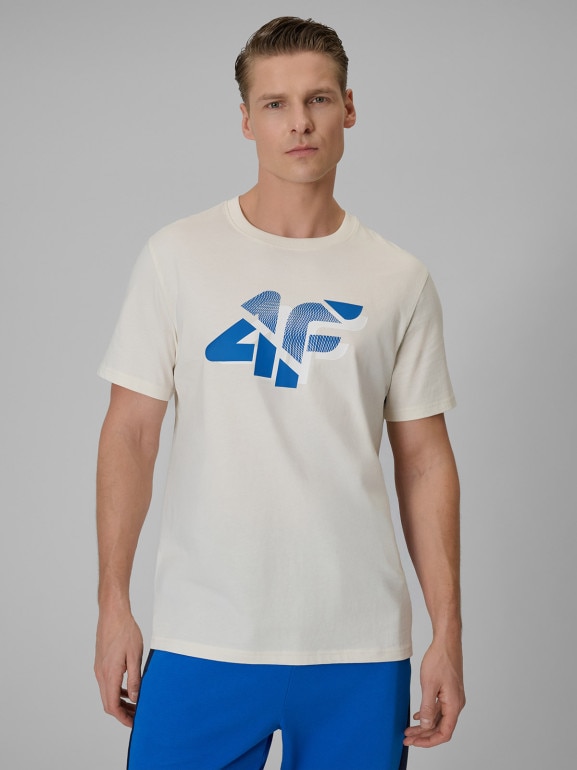 Męski t-shirt z nadrukiem 4F 4FWSS26TTSHM2667 - beżowy