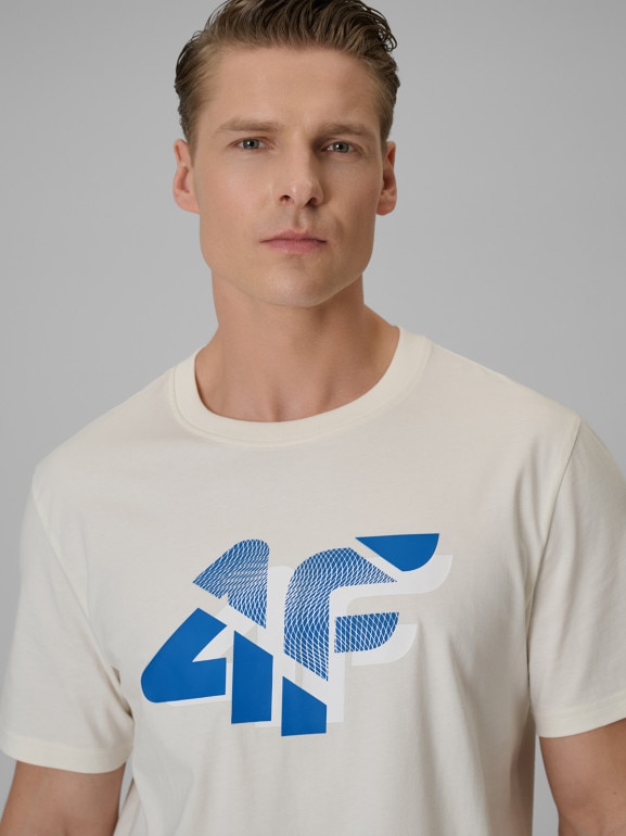 Męski t-shirt z nadrukiem 4F 4FWSS26TTSHM2667 - beżowy