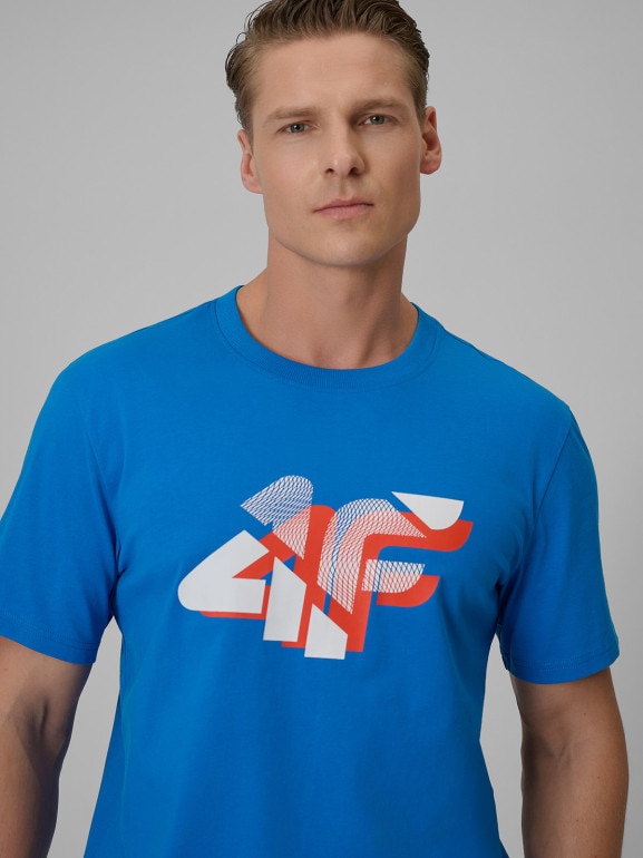 Męski t-shirt z nadrukiem 4F 4FWSS26TTSHM2667 - niebieski