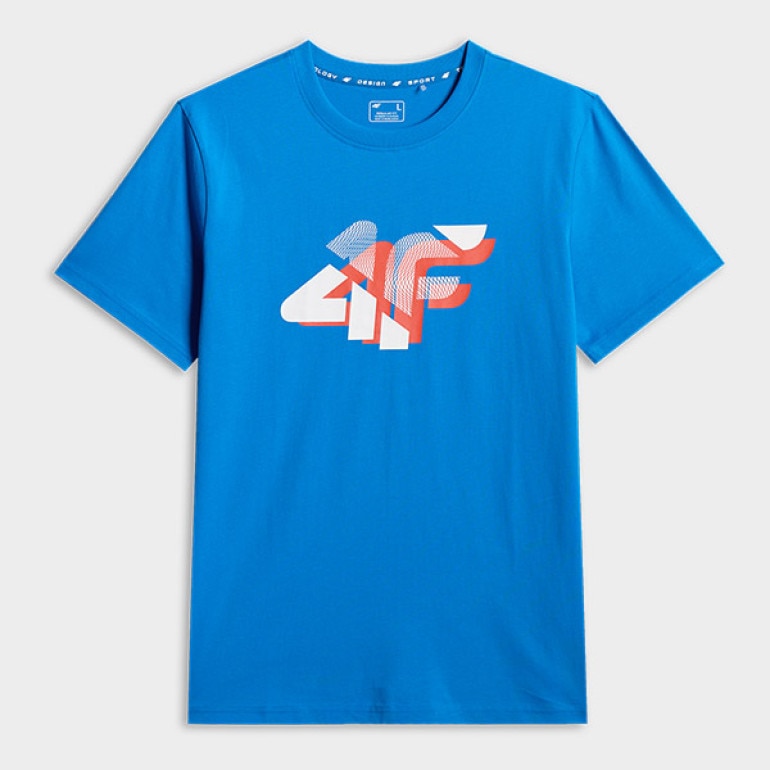 Męski t-shirt z nadrukiem 4F 4FWSS26TTSHM2667 - niebieski