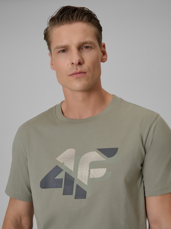 Męski t-shirt z nadrukiem 4F 4FWSS26TTSHM2667 - khaki