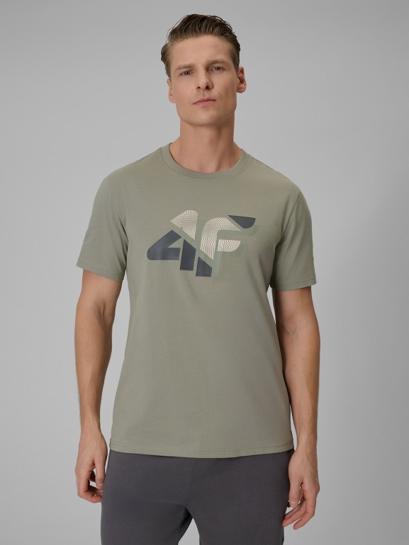 Męski t-shirt z nadrukiem 4F 4FWSS26TTSHM2667 - khaki