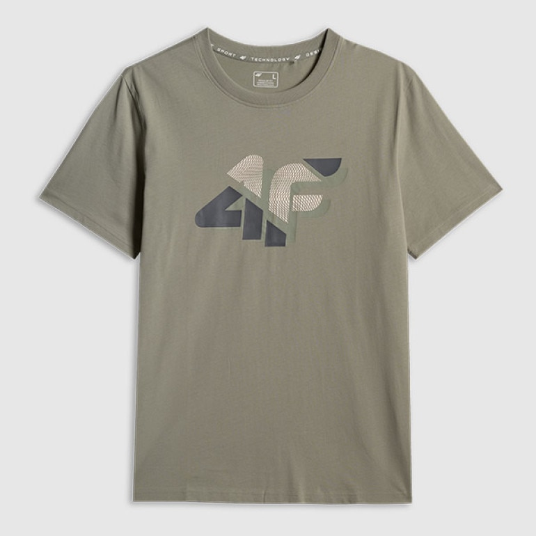 Męski t-shirt z nadrukiem 4F 4FWSS26TTSHM2667 - khaki