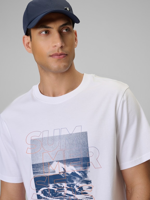 Męski t-shirt z nadrukiem 4F 4FWSS26TTSHM2783 - biały