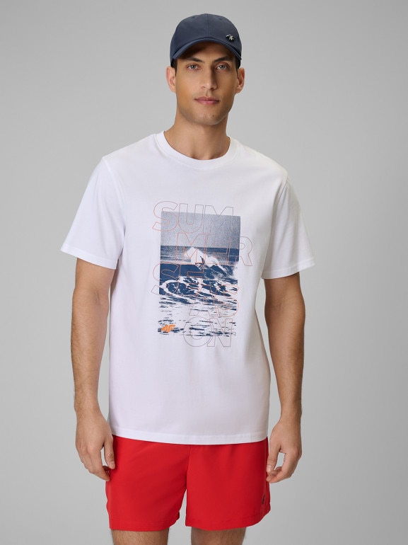 Męski t-shirt z nadrukiem 4F 4FWSS26TTSHM2783 - biały