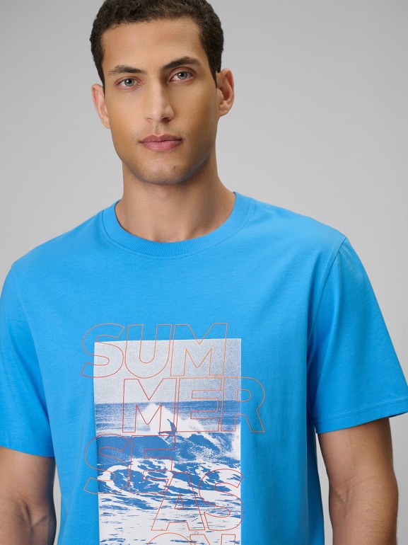 Męski t-shirt z nadrukiem 4F 4FWSS26TTSHM2783 - niebieski