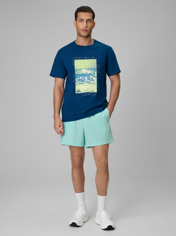 Męski t-shirt z nadrukiem 4F 4FWSS26TTSHM2783 - granatowy
