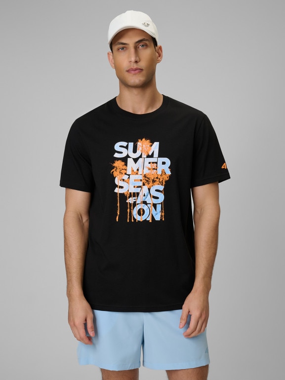 Męski t-shirt z nadrukiem 4F 4FWSS26TTSHM2784 - czarny