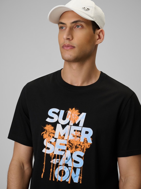 Męski t-shirt z nadrukiem 4F 4FWSS26TTSHM2784 - czarny