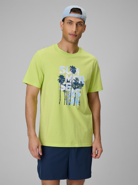 Męski t-shirt z nadrukiem 4F 4FWSS26TTSHM2784 - zielony