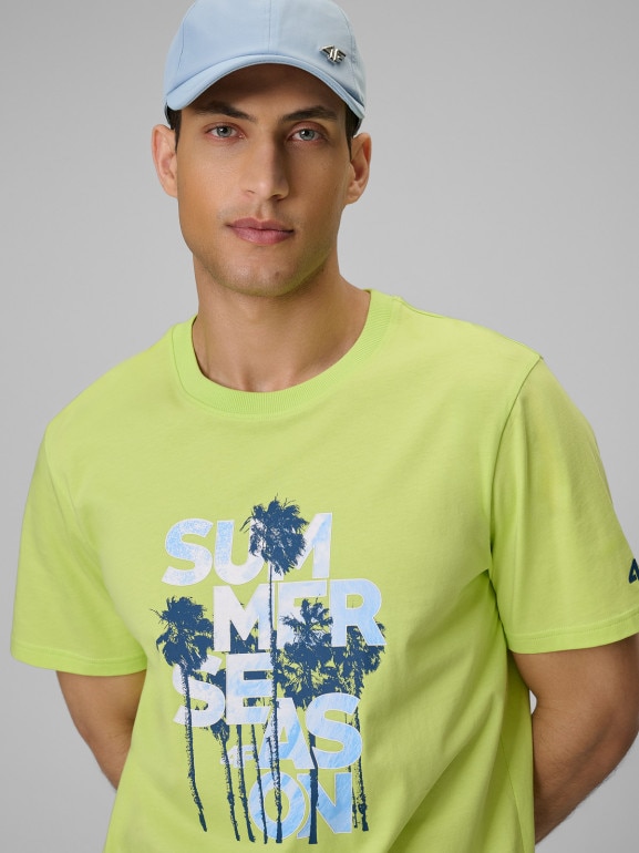 Męski t-shirt z nadrukiem 4F 4FWSS26TTSHM2784 - zielony