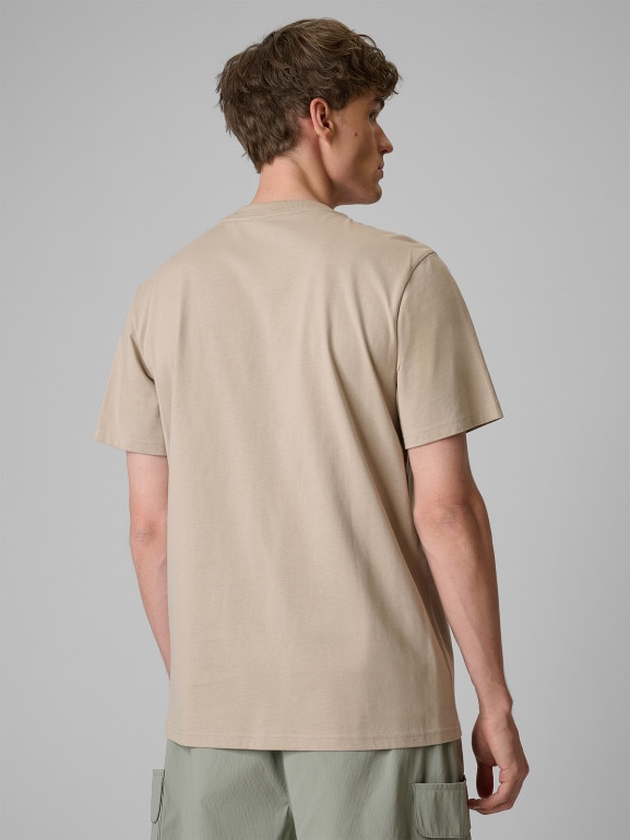 Męski t-shirt z nadrukiem 4F 4FWSS26TTSHM2822 - beżowy