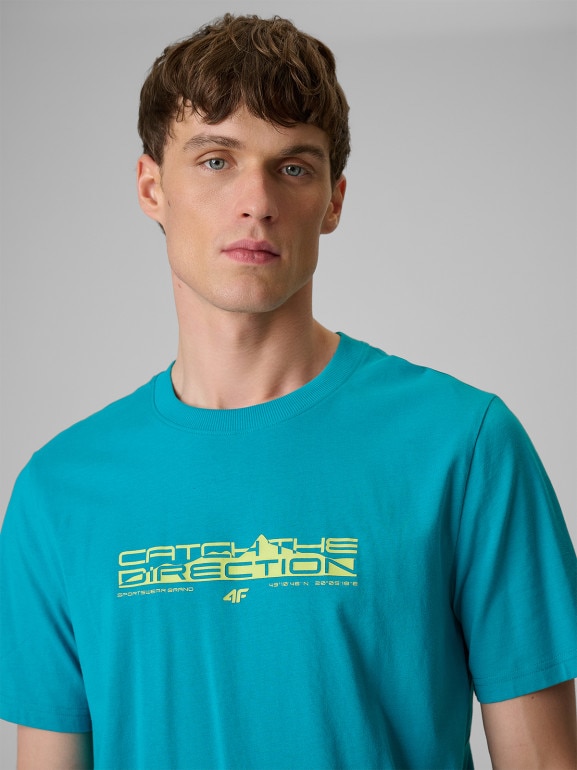 Męski t-shirt z nadrukiem 4F 4FWSS26TTSHM2824 - niebieski