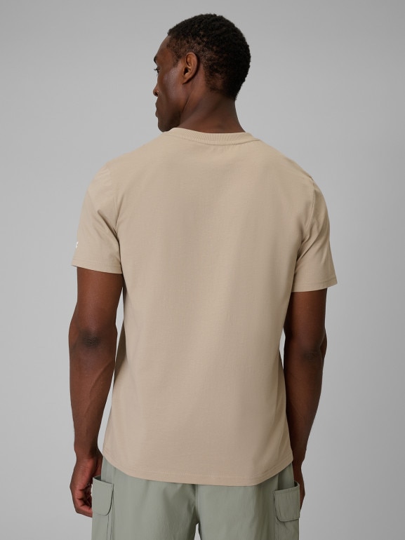 Męski t-shirt z nadrukiem 4F 4FWSS26TTSHM2825 - beżowy