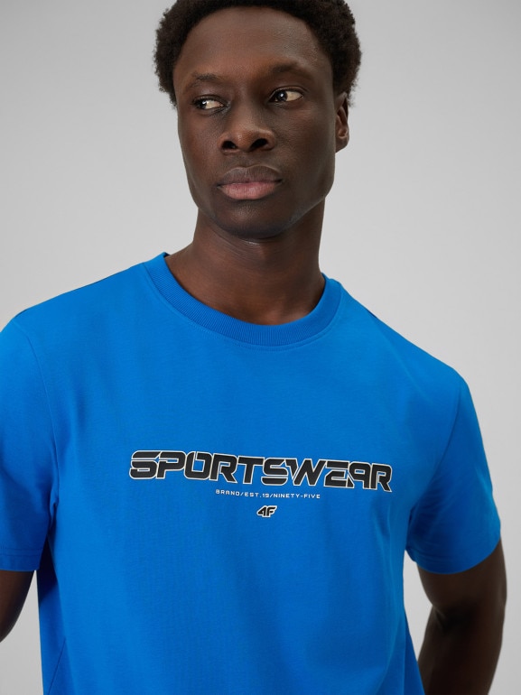 Męski t-shirt z nadrukiem 4F 4FWSS26TTSHM3033 - niebieski