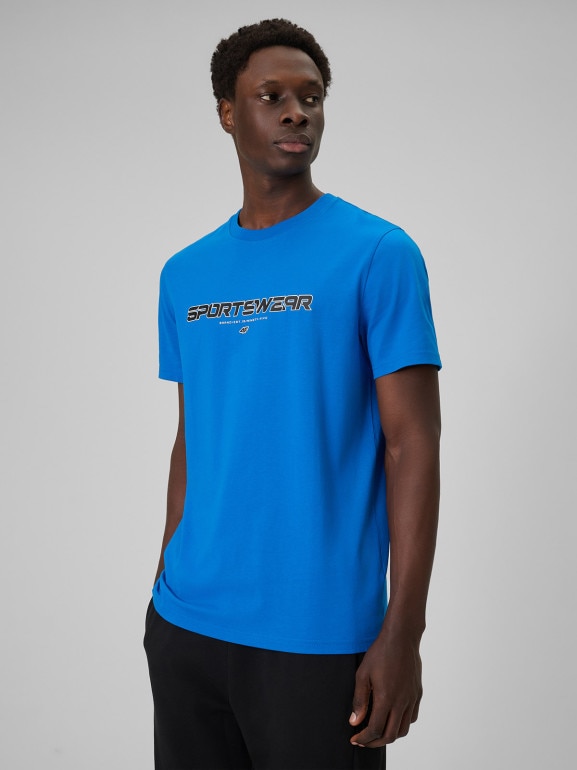 Męski t-shirt z nadrukiem 4F 4FWSS26TTSHM3033 - niebieski