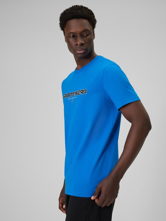 Męski t-shirt z nadrukiem 4F 4FWSS26TTSHM3033 - niebieski