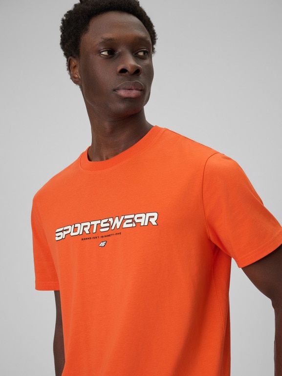 Męski t-shirt z nadrukiem 4F 4FWSS26TTSHM3033 - pomarańczowy
