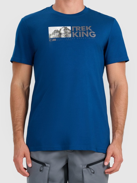 Męski t-shirt z nadrukiem 4F 4FWSS26TTSHM3321 - granatowy