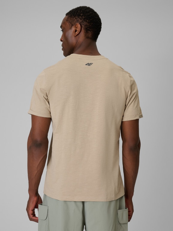 Męski t-shirt bez nadruku 4F 4FWSS26TTSHM3322 - beżowy