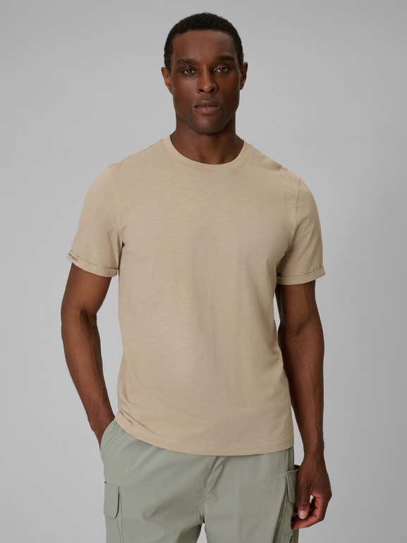 Męski t-shirt bez nadruku 4F 4FWSS26TTSHM3322 - beżowy