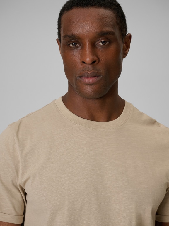 Męski t-shirt bez nadruku 4F 4FWSS26TTSHM3322 - beżowy