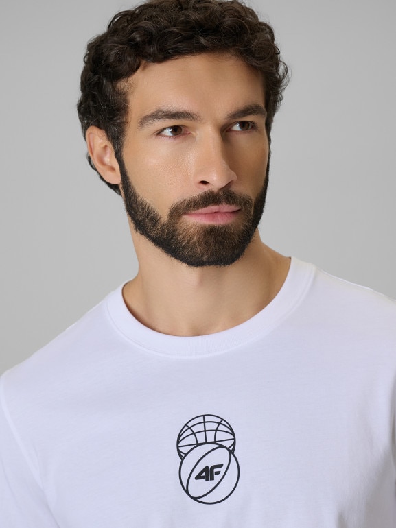 Męski t-shirt z nadrukiem 4F 4FWSS26TTSHM3328 - biały