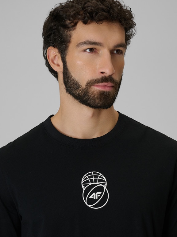 Męski t-shirt z nadrukiem 4F 4FWSS26TTSHM3328 - czarny