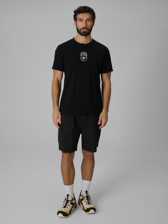 Męski t-shirt z nadrukiem 4F 4FWSS26TTSHM3328 - czarny