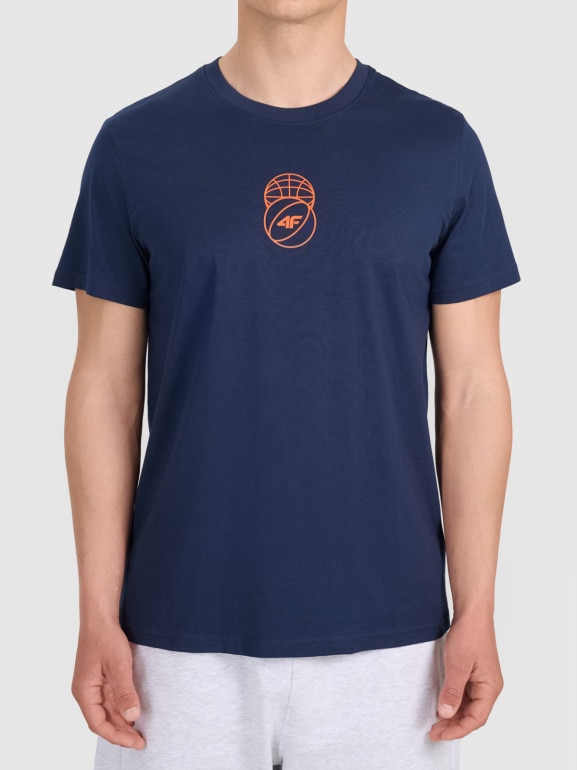 Męski t-shirt z nadrukiem 4F 4FWSS26TTSHM3328 - granatowy