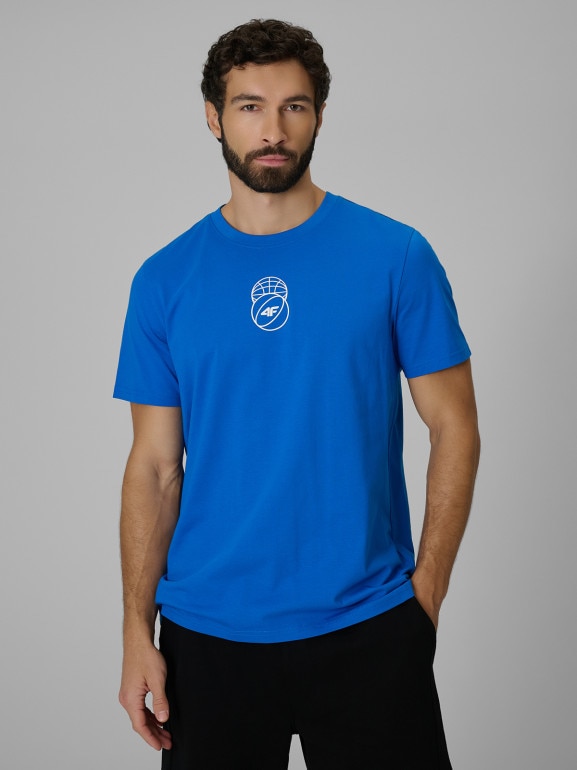 Męski t-shirt z nadrukiem 4F 4FWSS26TTSHM3328 - niebieski