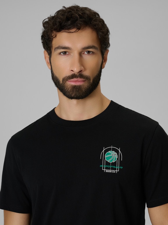 Męski t-shirt z nadrukiem 4F 4FWSS26TTSHM3329 - czarny