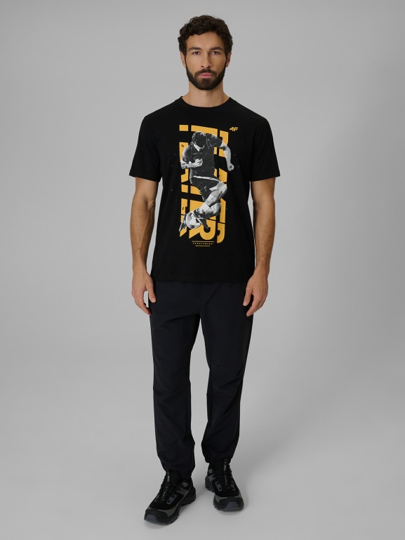 Męski t-shirt z nadrukiem 4F 4FWSS26TTSHM3330 - czarny